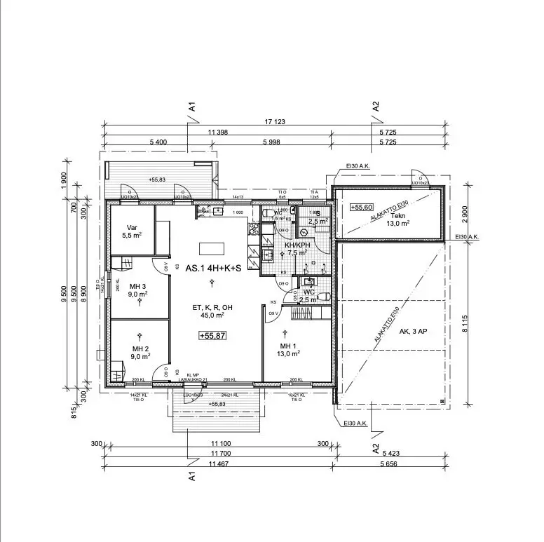 Saaristonkuja 7B ja C Veikkola, pohjakuva 93 m²
